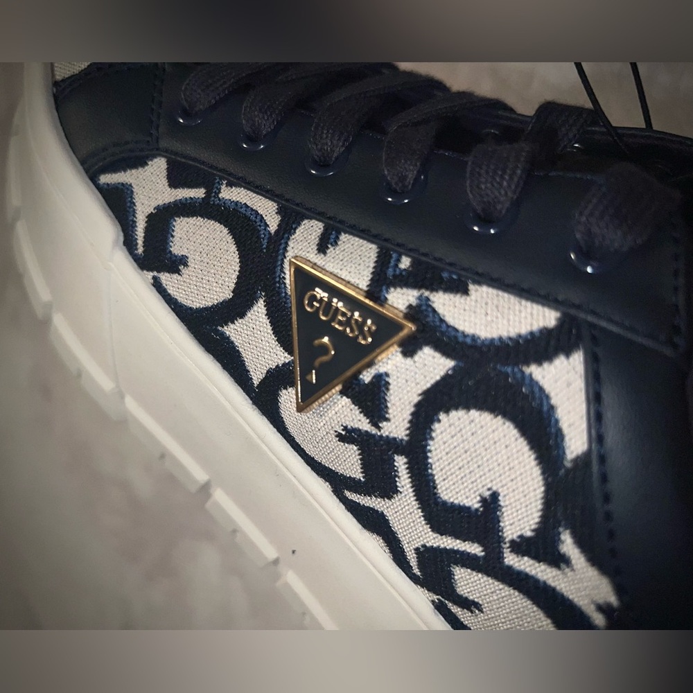 GUESS Women's Blue and Cream Patterned Platform Sneakers - Picture 10 of 10